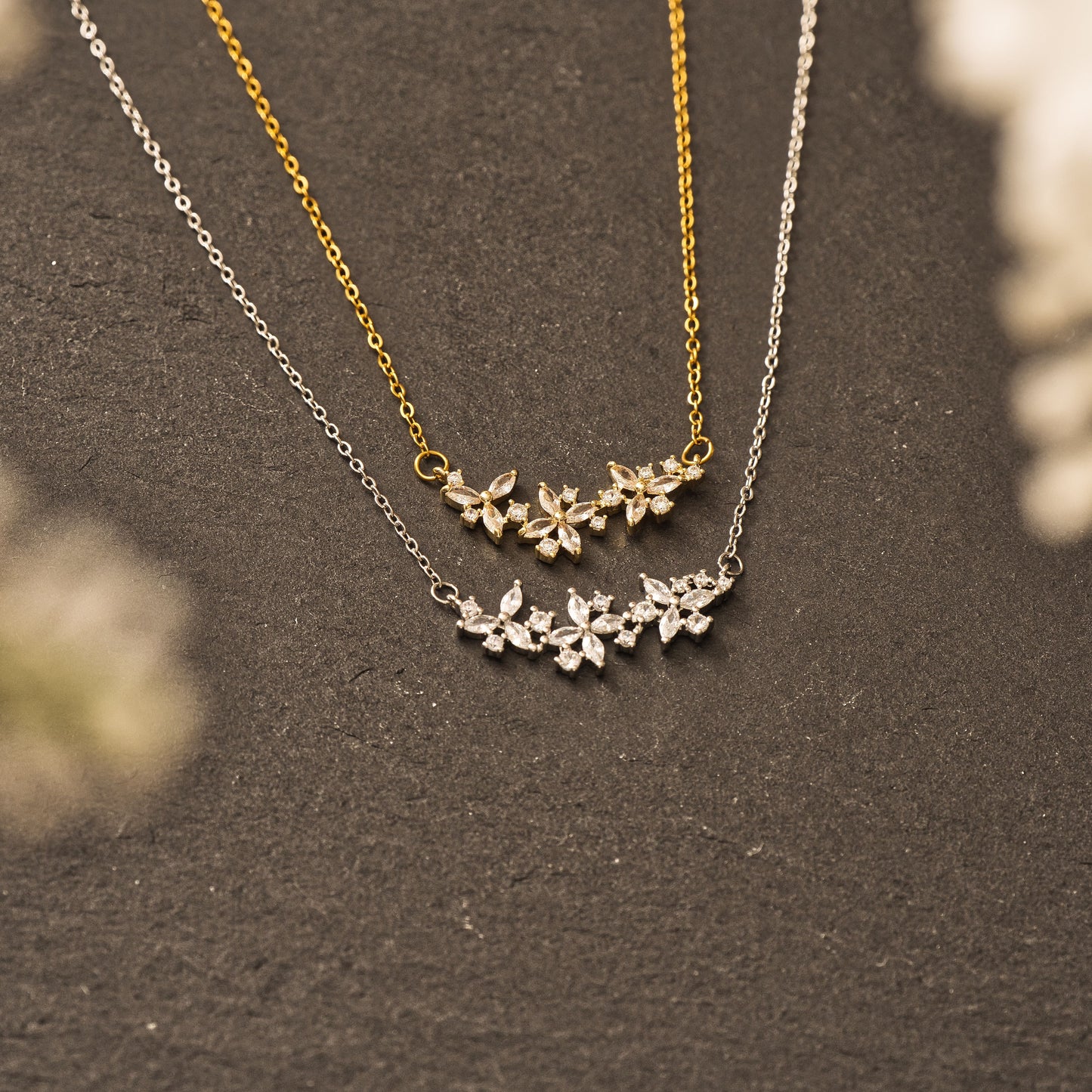Flower Zirconia Halskette Gold