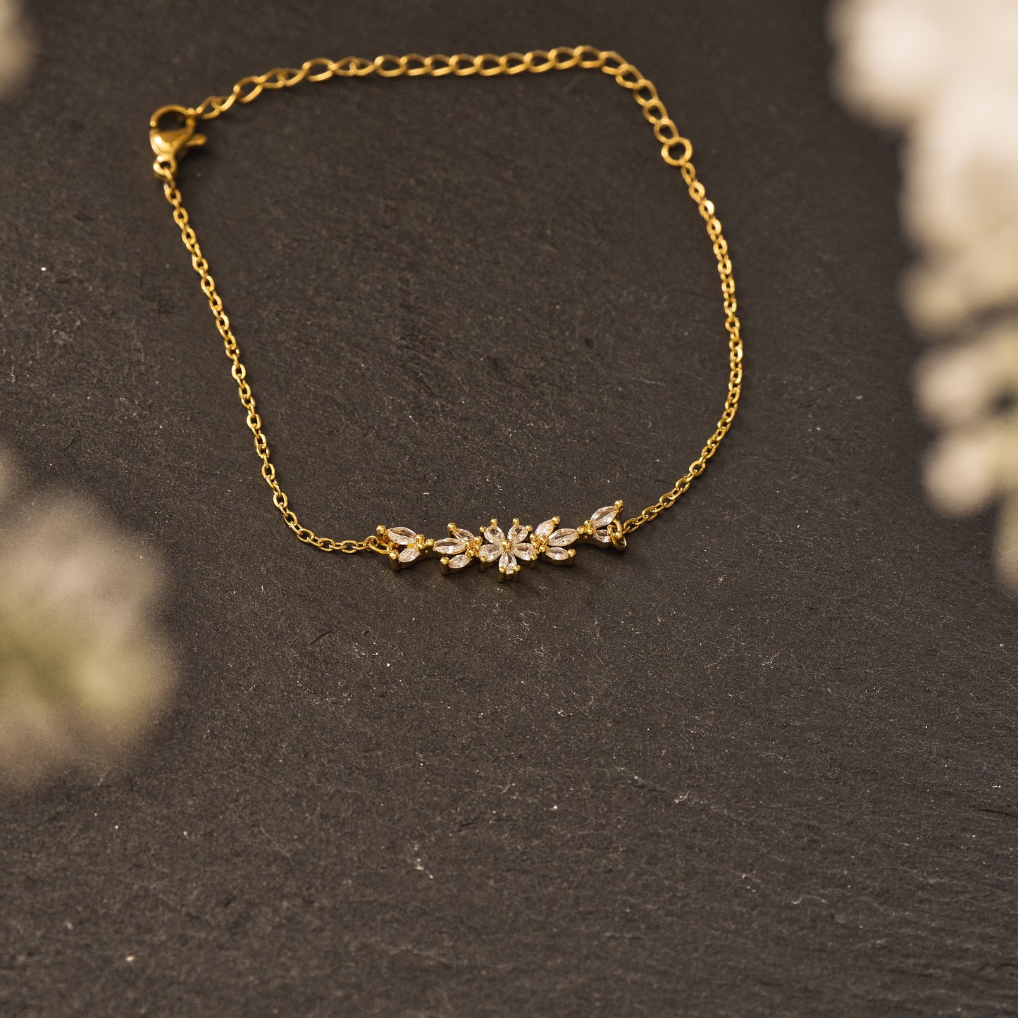 Flower Zirconia Armband Gold